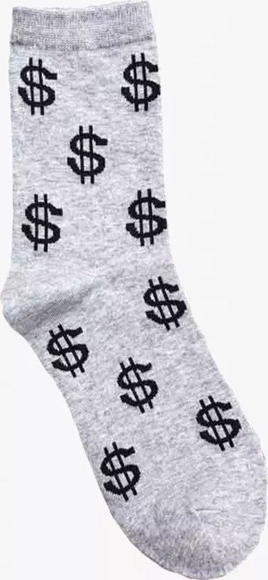 Grappige Sokken Geld - Grijs - Dollar - One size - Cadeau Mannen - Huissokken - Housewarming - Verjaardag - man