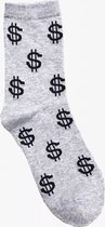 Grappige Sokken Geld - Grijs - Dollar - One size - Cadeau Mannen - Huissokken - Housewarming - Verjaardag - man