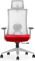 Euroseat ergonomische bureaustoel met hoofdsteun Verona. Uitvoering witte Mesh rug & zitting rood gestoffeerd. Voldoet aan de NEN EN 1335 norm.
