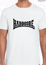 100% HARDCORE heren t-shirt - Wit - Maat S - Korte mouwen - Ronde hals - Regular Fit - Quotes - Kwoots - Gabber