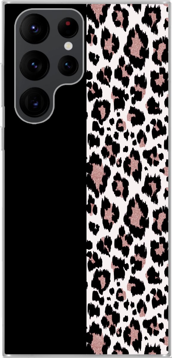 Telefoonhoesje Geschikt voor Samsung Galaxy S22 Ultra hoesje - Dierenprint - Panter - Roze - Siliconen Telefoonhoesje Telefoonhoesje
