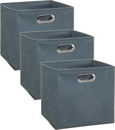 Set van 3x stuks opbergmand/kastmand 29 liter grijsblauw linnen 31 x 31 x 31 cm - Opbergboxen - Vakkenkast manden