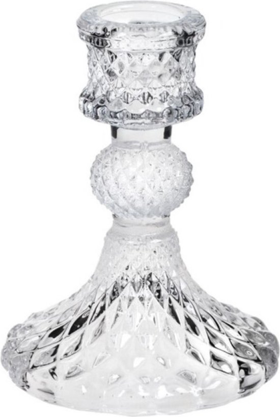 Kaarsen kandelaar van decoratief luxe glas 8 x 10 cm - Houder geschikt voor dinerkaarsen
