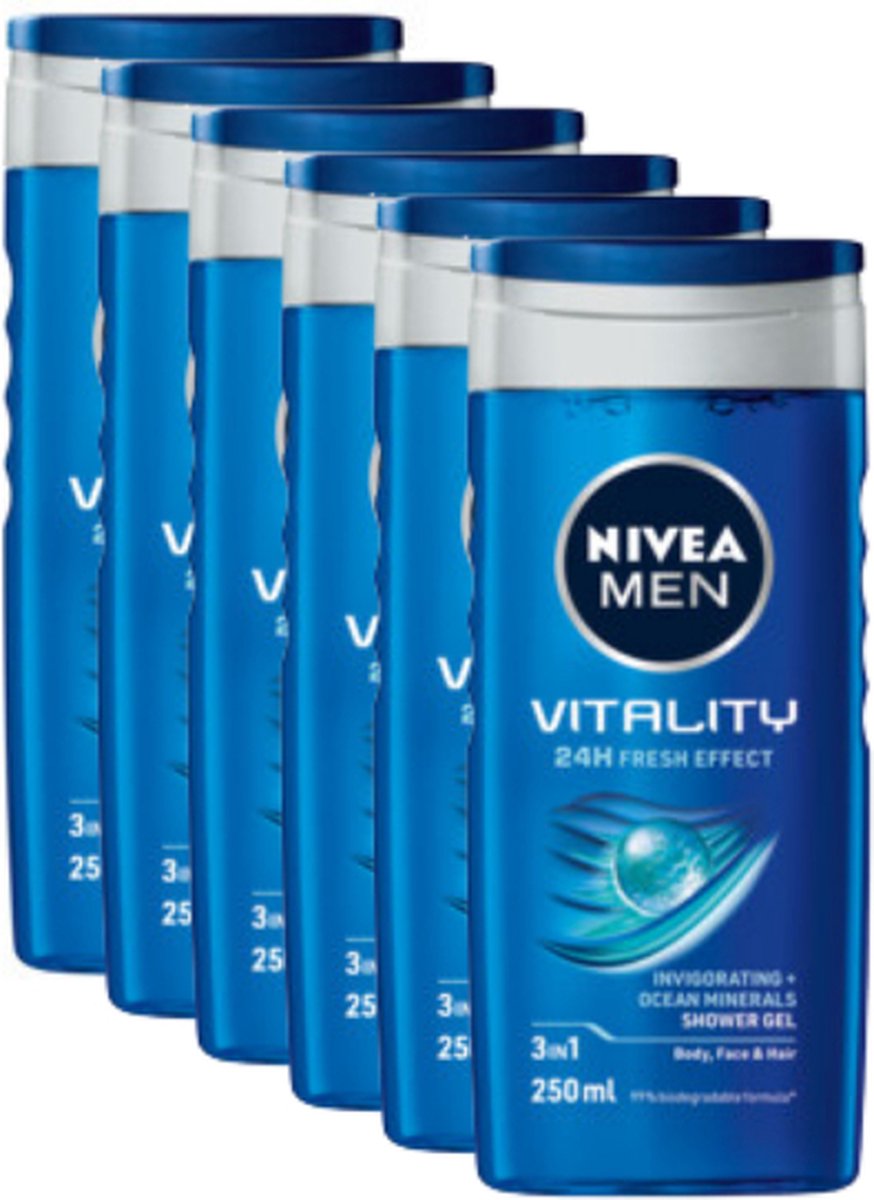 Nivea Vitality Fresh Body Face & Hair Men Douche (Voordeelverpakking) - 6 x 250 ml