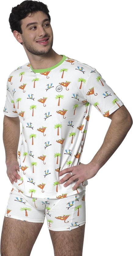 Chemise de nuit Happy Pyjamas pour hommes taille: L (S-XL) - chemise de nuit super mignonne plus Boxer dans le thème de la jungle - coupe confortable