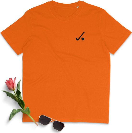 T Shirt Dames - Hockey Logo Opdruk - Korte Mouw - Oranje - Maat S