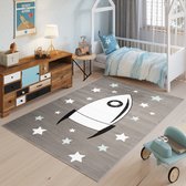 Tapiso Baby Vloerkleed Grijs Wit Heelal Modern Kinderkamer Tapijt Maat- 80x150