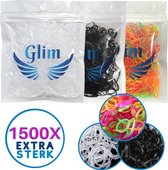 Glim® 1500x mini elastiekjes - Meisjes - Baby - Kinderen - Haar Elastieken - Elastiek - Extra Sterk - zwart + transparant + gekleurd