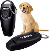 VEDIC® - Luxe clicker met fluit - Clickertraining voor Honden - Zwart - Bevestigingsring -