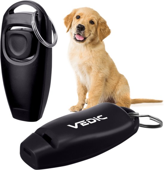 VEDIC® - Luxe clicker met fluit - Clickertraining voor honden - Zwart - Bevestigingsring - Fluit - Hondentraining