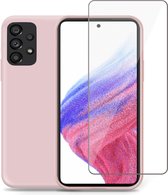 Geschikt voor Samsung A53 5G Hoesje + Screenprotector – Gehard Glas Cover - Suède Case Rose