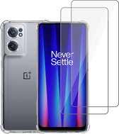 OnePlus Nord CE 2 Hoesje + 2x OnePlus Nord CE 2 Screenprotector – Gehard Glas Cover – Shock Proof Case – Transparant