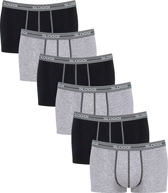 Sloggi Retro Short 6-Pack Heren Onderbroeken - Grijs/Zwart - Maat XL