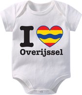 Hospitrix Baby Rompertje met Tekst I Love Overijssel" | 0-3 maanden | Korte Mouw | Cadeau voor Zwangerschap | Provincies Nederland | Overijssel | Bekendmaking | Aankondiging | Aanstaande Moeder | Moederdag