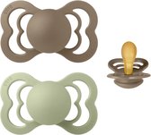 BIBS Supreme Fopspeen | set van 2 stuks| T1 | Maat 1 | 0-6 maanden | Latex |  Dark Oak + Sage| Natuurrubber