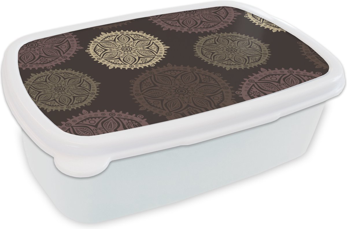 Broodtrommel Wit - Lunchbox - Brooddoos - Design - Mandala - Bruin - 18x12x6 cm - Volwassenen