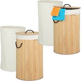 Relaxdays 2x wasmand bamboe - rond - voor wasgoed - opbergmand - deksel - 70L - natuur
