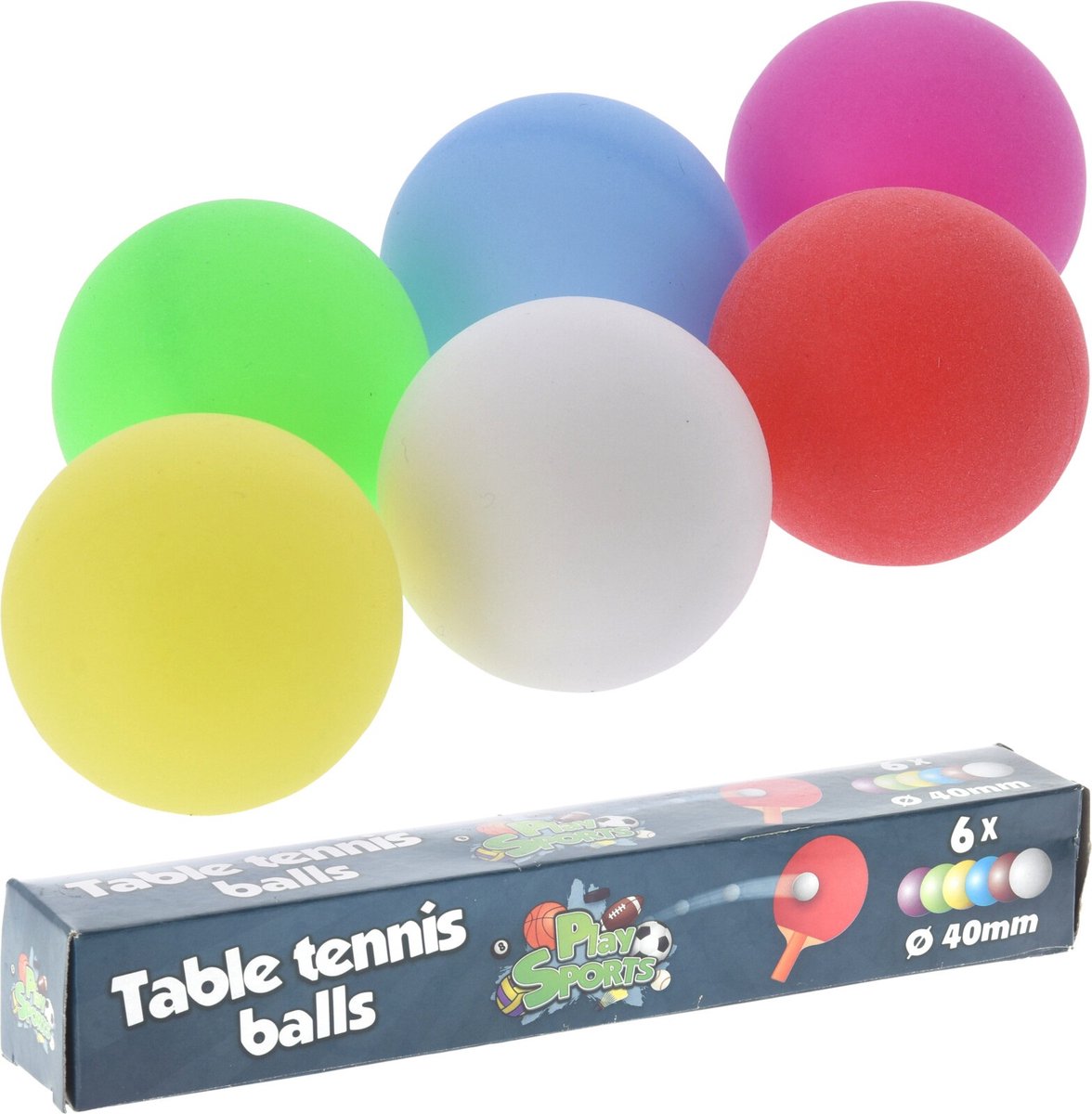 SportX Tafeltennisballen setje - 6x balletjes - kunststof - mix kleuren - pingpong balletjes