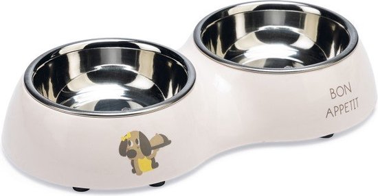 Beeztees Puppy Binky – Dinerset Hond – Plastic/RVS – Roze – 27x14x4,5 cm – 2x 160 ml