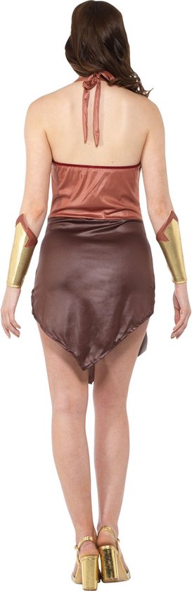 Karnival Costumes Gladiatorvrouw Kostuum Dames Carnavalskleding Dames Carnaval - Polyester - Bruin - Maat L - 3-Delig Jurk/Hoofdband/Arm Accessoires