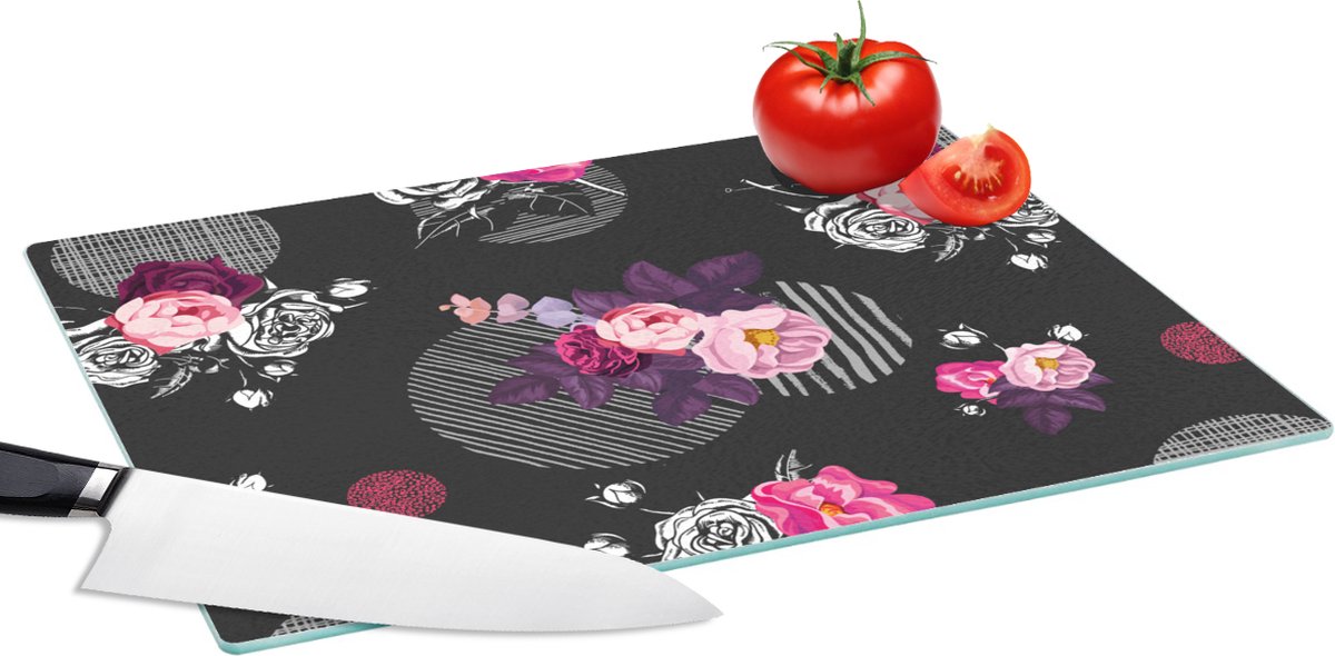 Glazen Snijplank - 39x28 - Rozen - Bloemen - Patronen - Snijplanken Glas