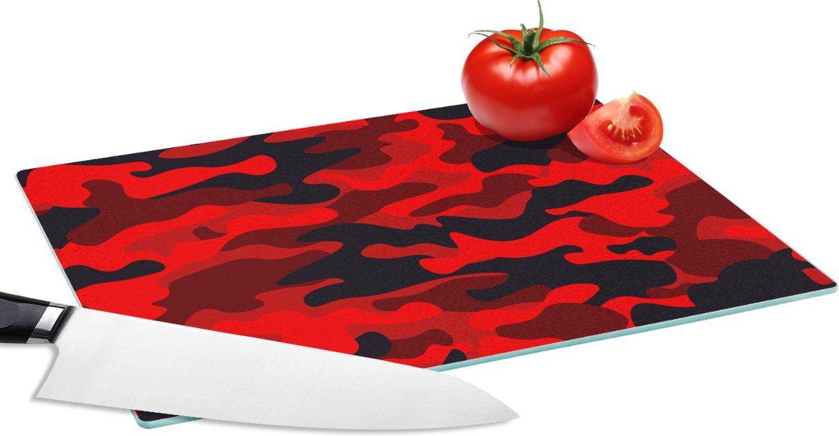Glazen Snijplank - 28x20 - Camouflage - Rood - Patronen - Snijplanken Glas
