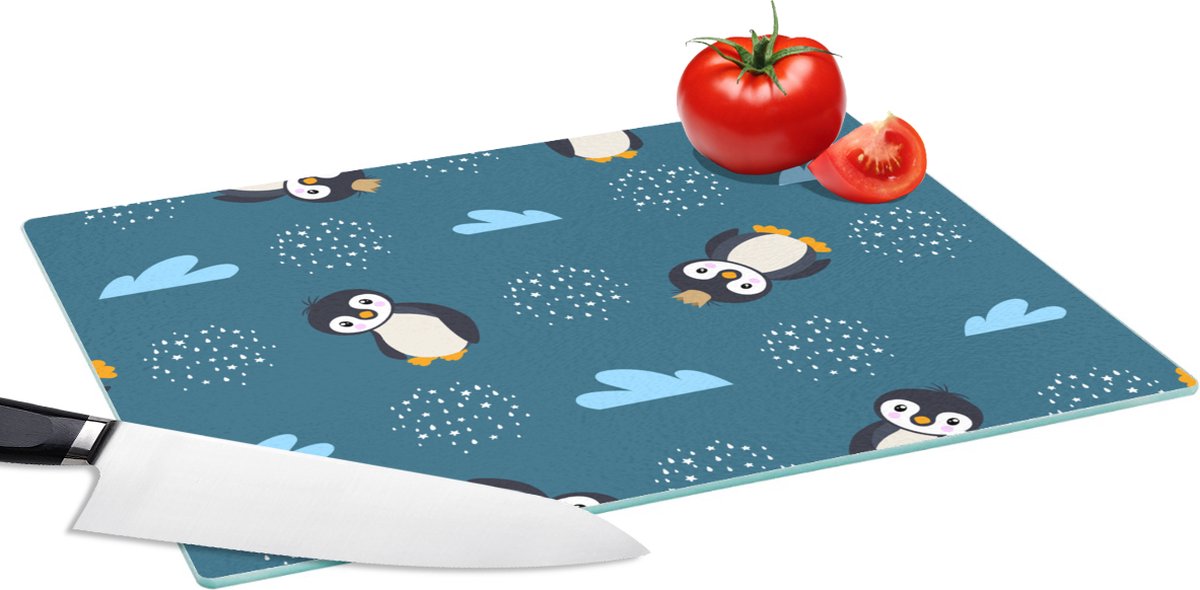 Glazen Snijplank - 39x28 - Pinguïn - Wolken - Jongens - Design - Snijplanken Glas