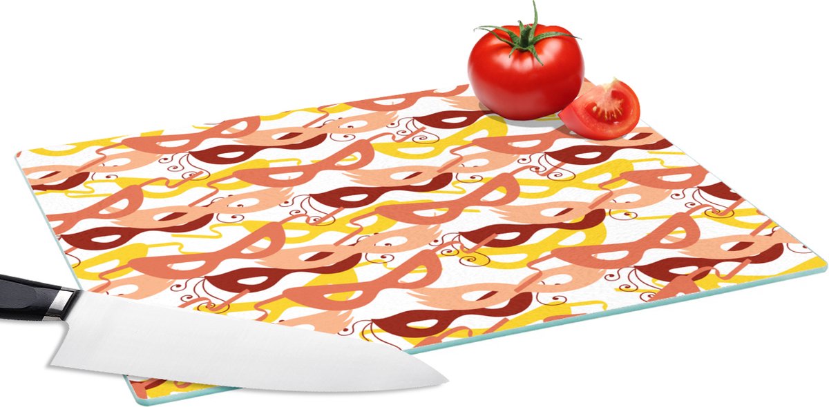 Glazen Snijplank - 39x28 - Masker - Patronen - Carnaval - Snijplanken Glas