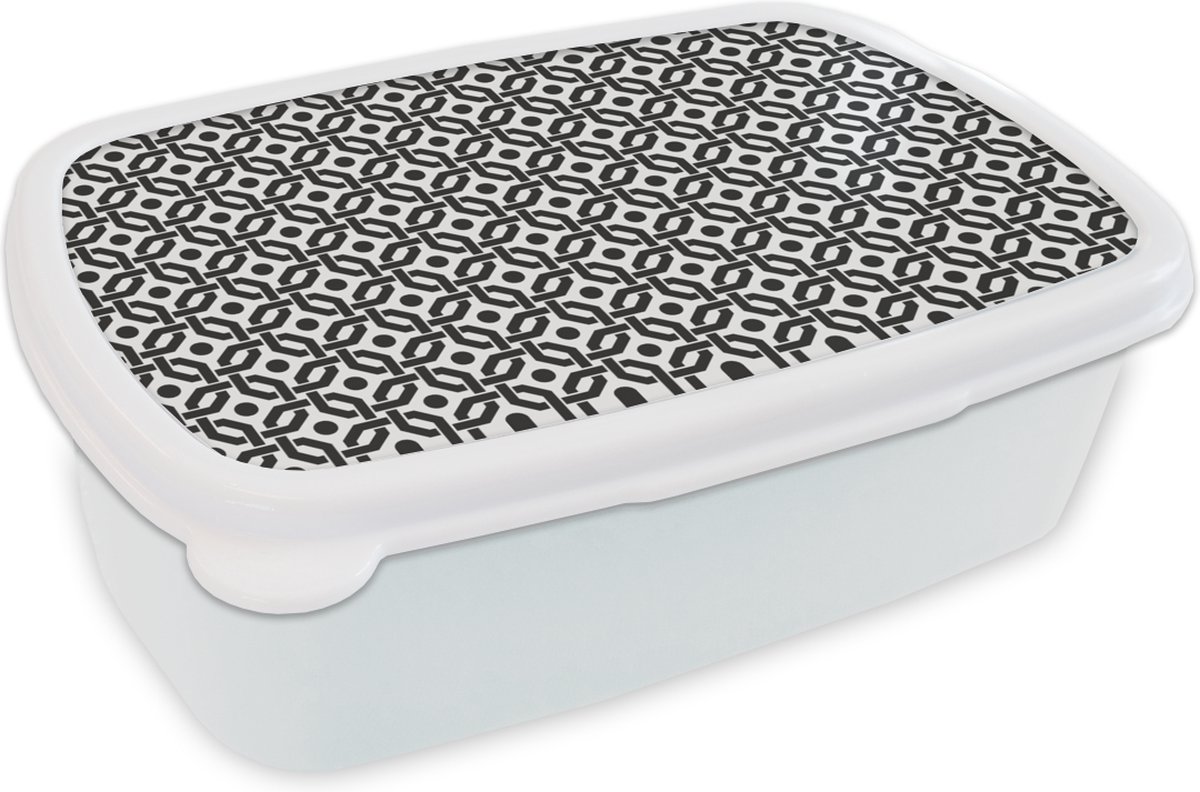 Broodtrommel Wit - Lunchbox - Brooddoos - Zwart - Geometrie - Design - 18x12x6 cm - Volwassenen