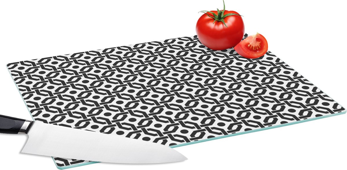 Glazen Snijplank - 39x28 - Zwart - Geometrie - Design - Snijplanken Glas