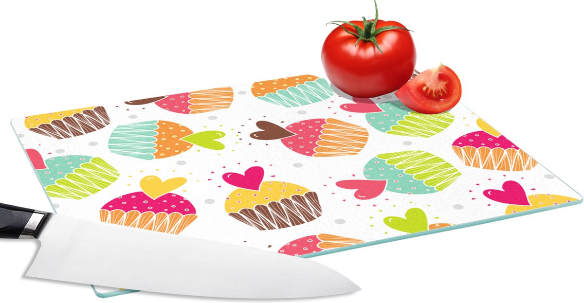 Glazen Snijplank - 28x20 - Muffin - Regenboog - Design - Hart - Snijplanken Glas