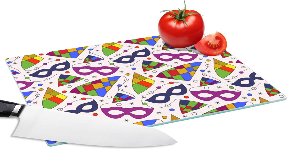 Glazen Snijplank - 28x20 - Carnaval - Patronen - Maskers - Snijplanken Glas
