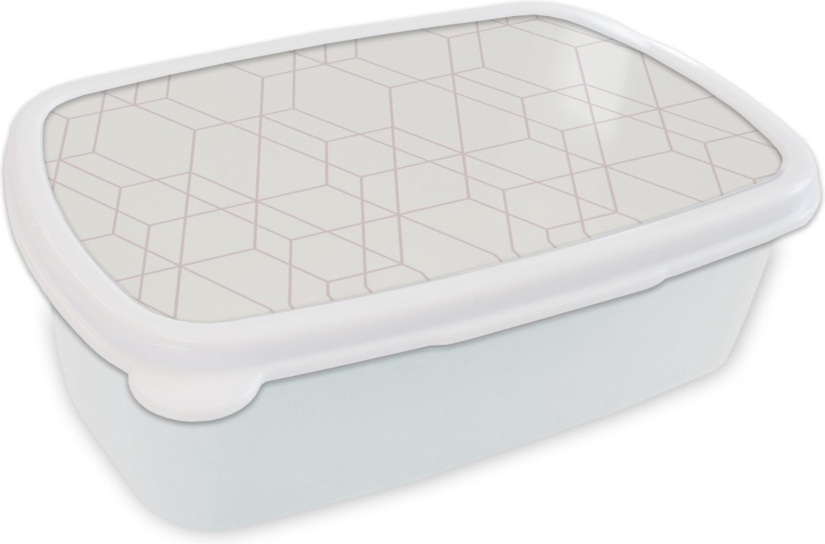 Broodtrommel Wit - Lunchbox - Brooddoos - Mozaïek - Design - Geometrie - 18x12x6 cm - Volwassenen