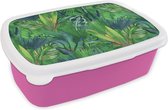 Broodtrommel Roze - Lunchbox - Brooddoos - Bladeren - Tropisch - Patronen - 18x12x6 cm - Kinderen - Meisje
