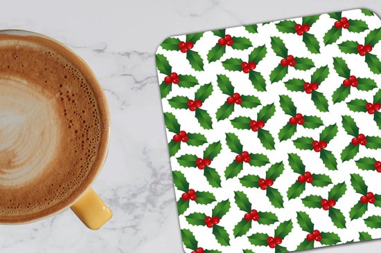 Sous-verres pour verres - Motifs - Noël - Gui - 10x10 cm - Sous-verres en verre - 6 pièces