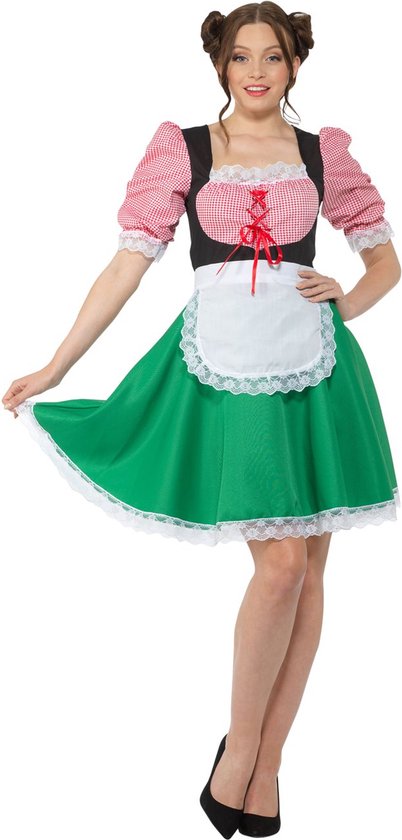 hipantall Dirndl dames midi schort Oktoberfest kostuum, Beierse carnavalsfeest 3-delige set blauw lang met jurk schort en shirt Oktoberfest dames outfit, blauw, XXL