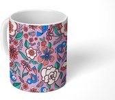 Mok - Koffiemok - Bloemen - Vogel - Bladeren - Design - Mokken - 350 ML - Beker - Koffiemokken - Theemok