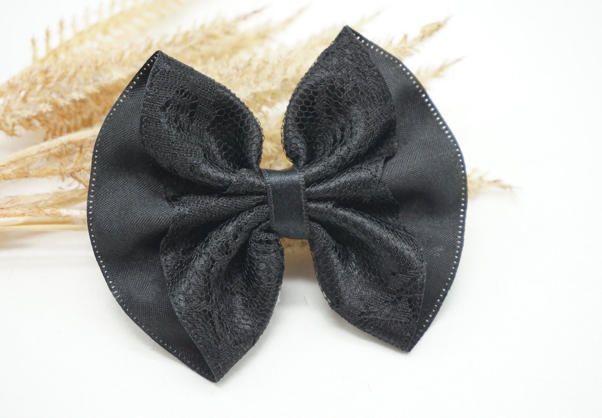 Cotton lace fancy haarstrik - Kleur Zwart - Haarstrik - Babyshower - Bows and Flowers