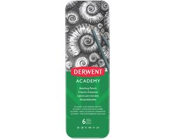 Derwent Academy Schetspotloden 3B-2H in Blik - Set van 6 Potloden