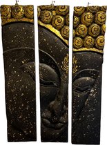 Bouddha 3 panneaux en bois de manguier noir / or