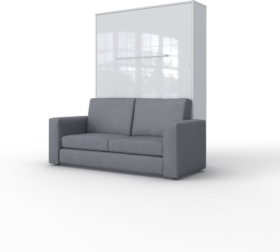 Maxima House - INVENTO SOFA Elegance - Lit pliant vertical avec canapé - Lit d'appoint - Lit pliant - Armoire de lit - Avec LED - Wit brillant + Canapé anthracite - 200x140 cm