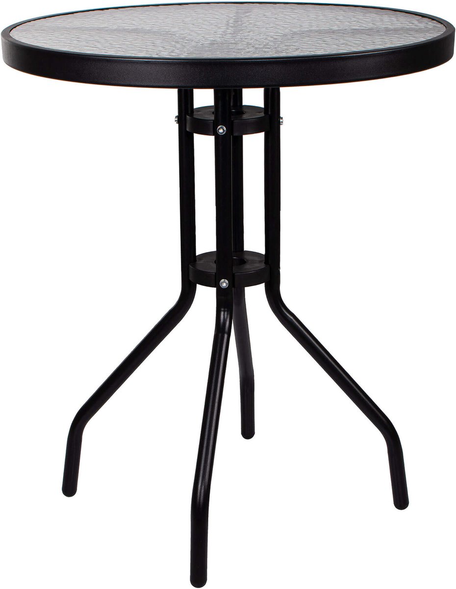 Springos Tuintafel | Buitentafel | Bijzettafel Buiten | Metaal | Gehard Glas | Rond | 60 x 70 cm | Zwart thumbnail 3