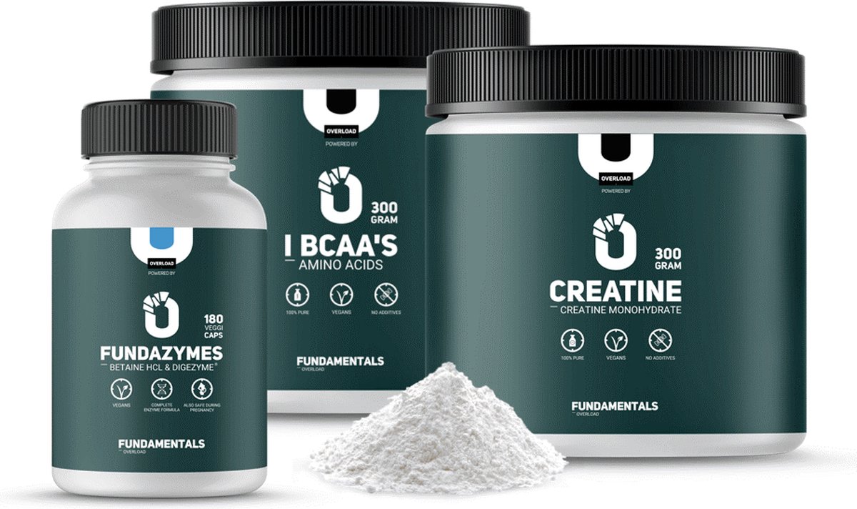 Goedkoopste Fundamentals - Spiermassa pakket - Creatine Monohydraat - BCAA's - Fundazymes