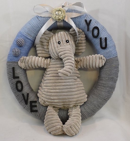 Geboorte baby, kraamcadeau, geboorte krans, hangkrans  "Olifant" Ø 40 cm Handmade