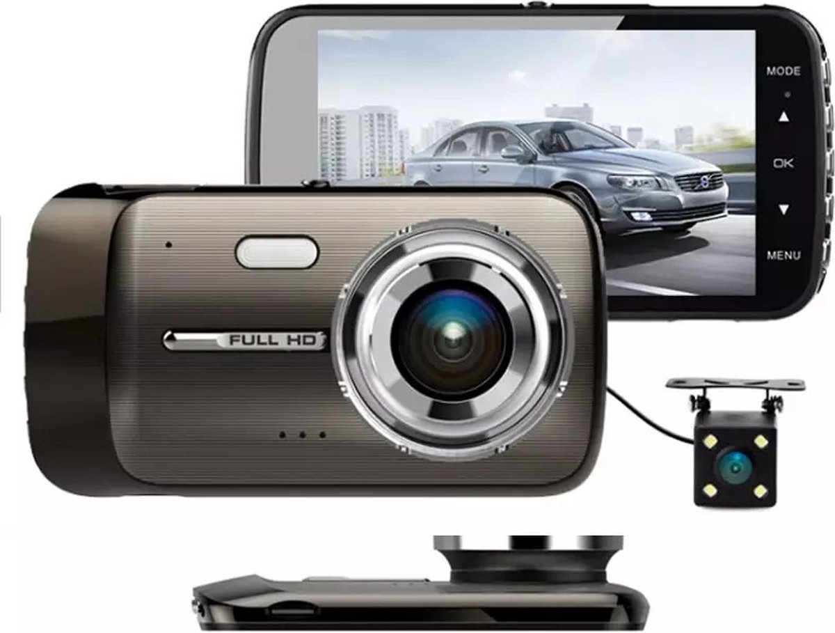 TechU™ Dashcam Voor en Achter Camera – M19 Antraciet – Dashboardcamera – Full HD 1080P – 170° Wijdhoeklens – G-sensor – Parkeermodus – Nachtvisie – Loop recording – Bewegingssensor – Incl. Achteruitrijcamera - voor auto