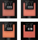 Vier 'Fit Me Blush' producten: 15 Nude, 30 Rose, 40 Peach en 50 Wine.