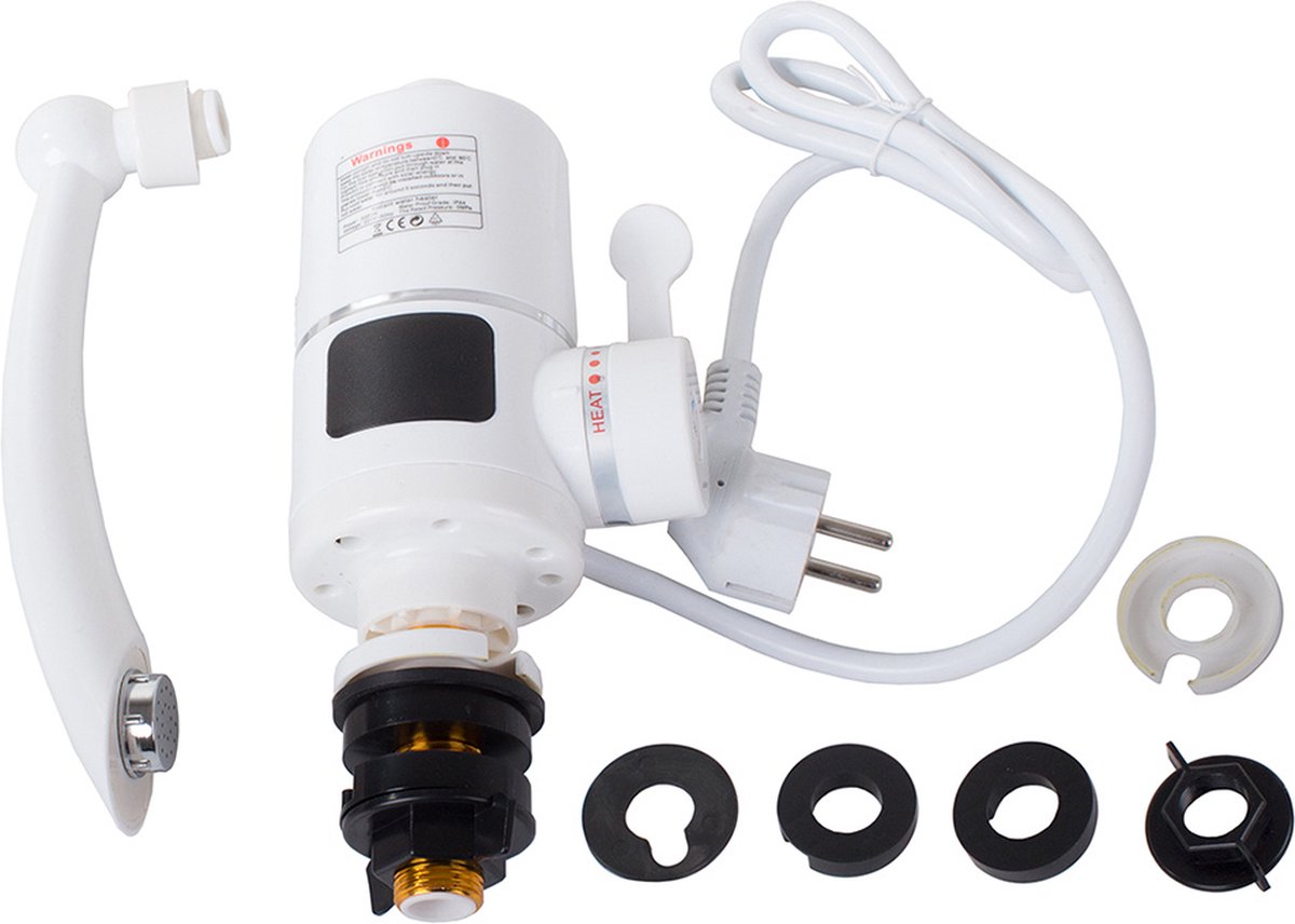 Elektrische kraan met doorstroomboiler, 220 V, 3200 W, armatuur, digitale temperatuurweergave voor keuken, badkamer, tuin, camping, caravan, wit