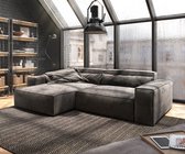 Bol.com Hoekbank Sirpio XL 270x170 cm microvezel kaki bruin recamiere variabele met kruk aanbieding
