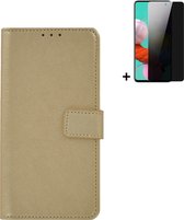Geschikt voor Samsung Galaxy A53 5G Hoesje - Bookcase - A53 5G Screenprotector - A53 5G Hoes Wallet Book Case Goud + Privacy Screenprotector