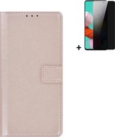 Geschikt voor Samsung Galaxy A53 5G Hoesje - Bookcase - A53 5G Screenprotector - A53 5G Hoes Wallet Book Case Rose Goud + Privacy Screenprotector